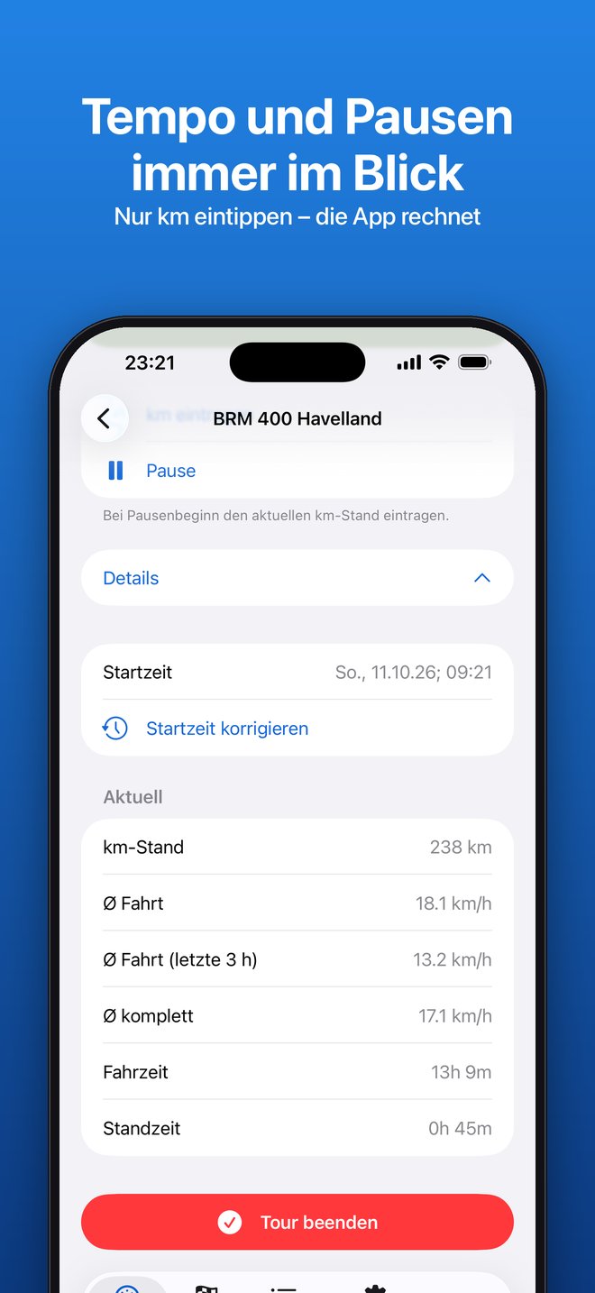Details: Tempo, Fahrzeit und Standzeit