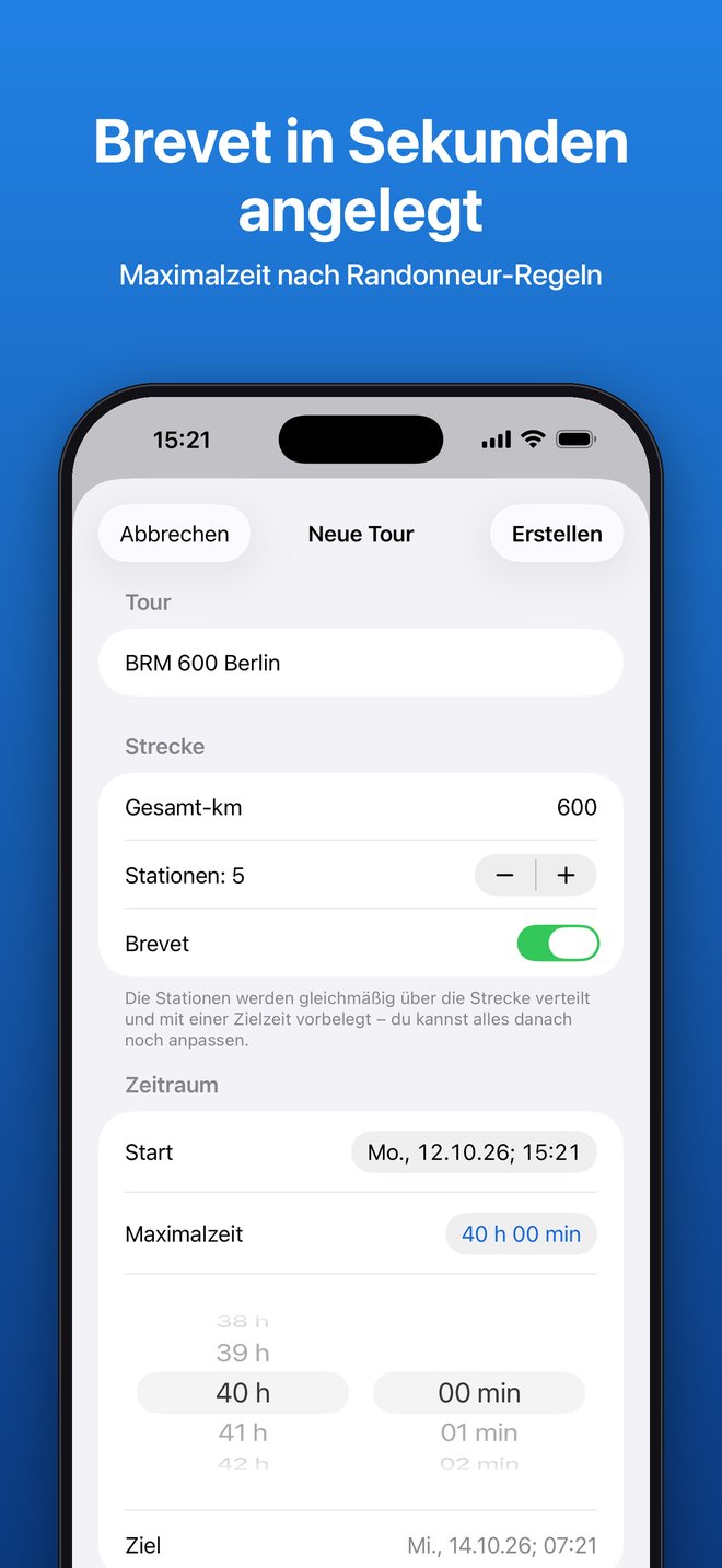 Neue Tour: Brevet mit Zeitlimit nach Randonneur-Regeln