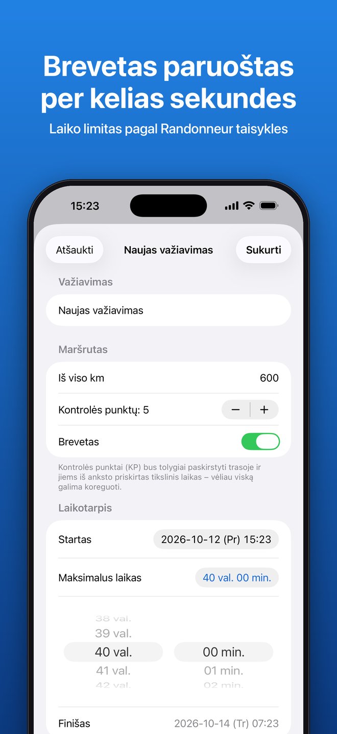 Naujas važiavimas: brevetas su laiko limitu pagal Randonneur taisykles